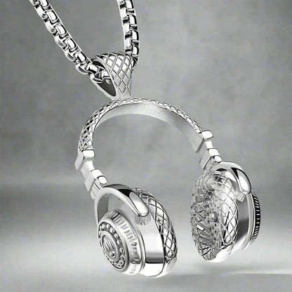 HEADPHONE SILVER (A) - Alloy Pendant with Stainless Steel 24inch Round Box Chain for Men, American trending Style for Men & Boy — SS Pendant/ Necklace for Men | THE MEN THING