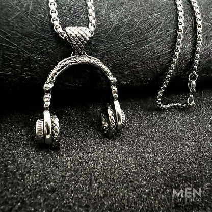 HEADPHONE SILVER (A) - Alloy Pendant with Stainless Steel 24inch Round Box Chain for Men, American trending Style for Men & Boy — SS Pendant/ Necklace for Men | THE MEN THING