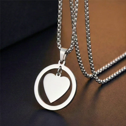 HEART IN CIRCLE - Titanium Steel Pendant with 23inch Round Box Chain for Men & Boys - THE MEN THING