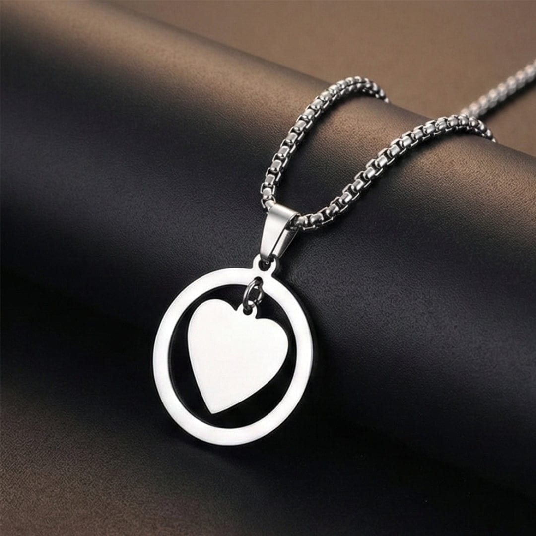 HEART IN CIRCLE - Titanium Steel Pendant with 23inch Round Box Chain for Men & Boys - THE MEN THING