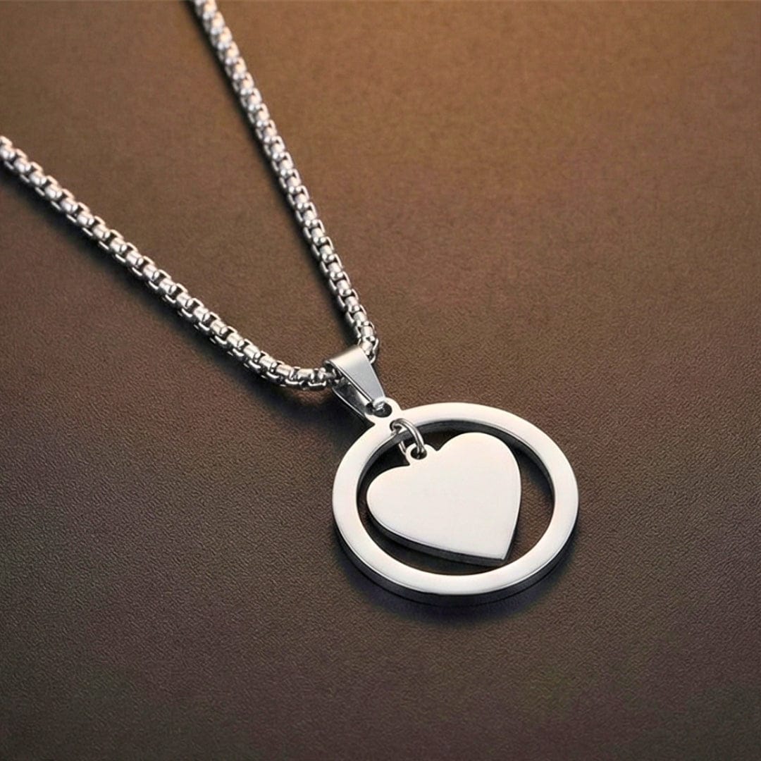 HEART IN CIRCLE - Titanium Steel Pendant with 23inch Round Box Chain for Men & Boys - THE MEN THING