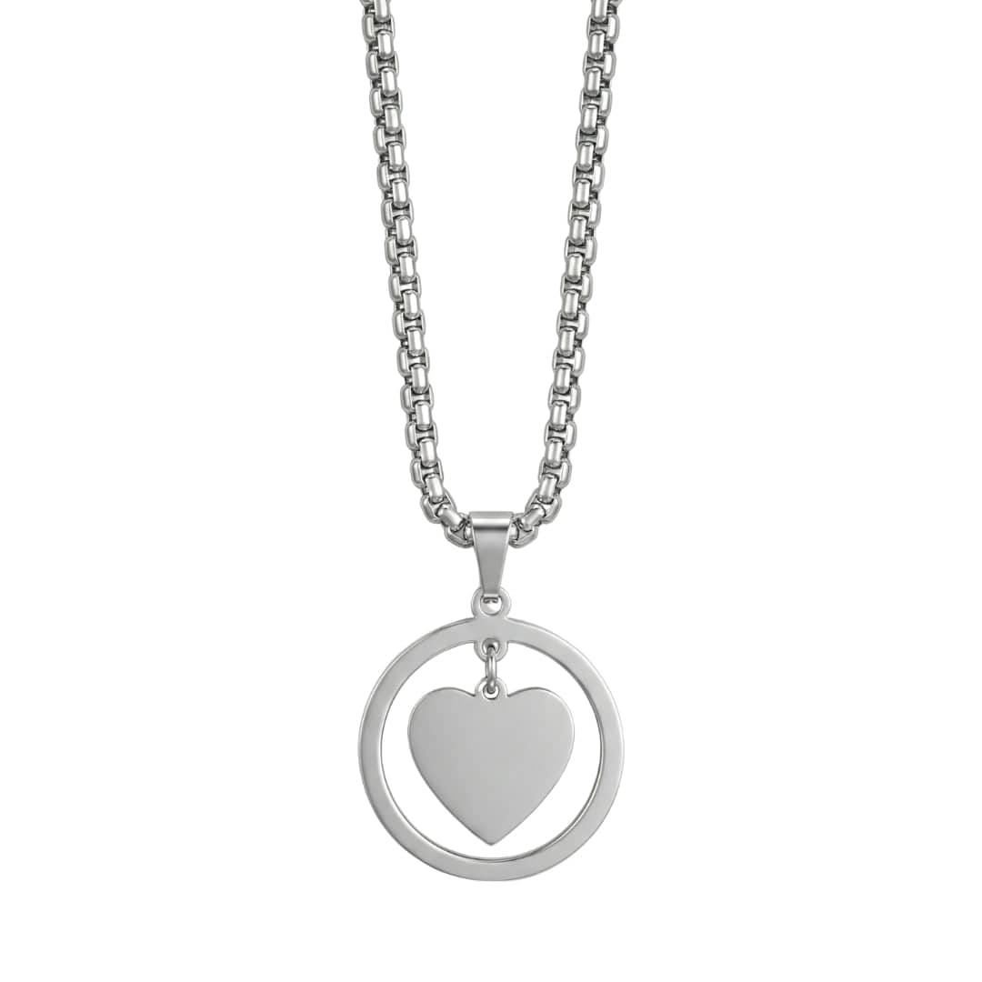 HEART IN CIRCLE - Titanium Steel Pendant with 23inch Round Box Chain for Men & Boys - THE MEN THING