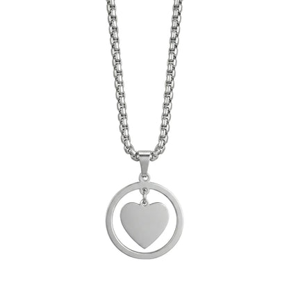 HEART IN CIRCLE - Titanium Steel Pendant with 23inch Round Box Chain for Men & Boys - THE MEN THING