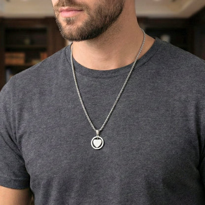 HEART IN CIRCLE - Titanium Steel Pendant with 23inch Round Box Chain for Men & Boys - THE MEN THING