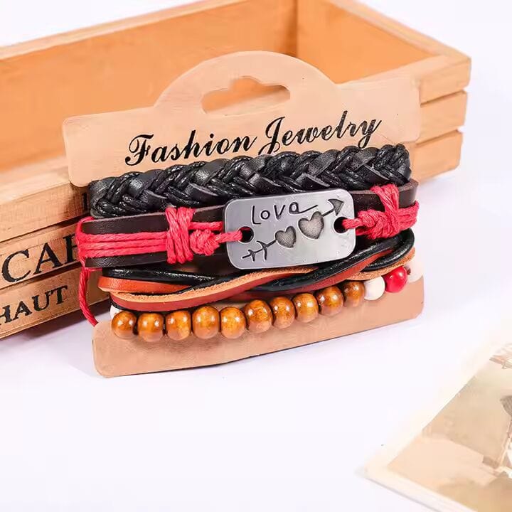 HEART KNOT  -  4 Pcs Genuine Braided Leather Bracelet Set for Men & Boys (8 inch) - THE MEN THING