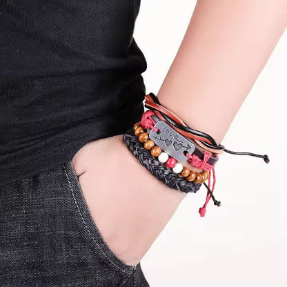 HEART KNOT  -  4 Pcs Genuine Braided Leather Bracelet Set for Men & Boys (8 inch) - THE MEN THING