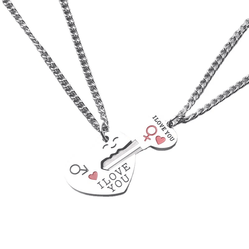 HEART LOCK KEY LOVE - Pure Titanium Steel Bar Pendant with 23inch Cuban Chain for Men & Boys - THE MEN THING