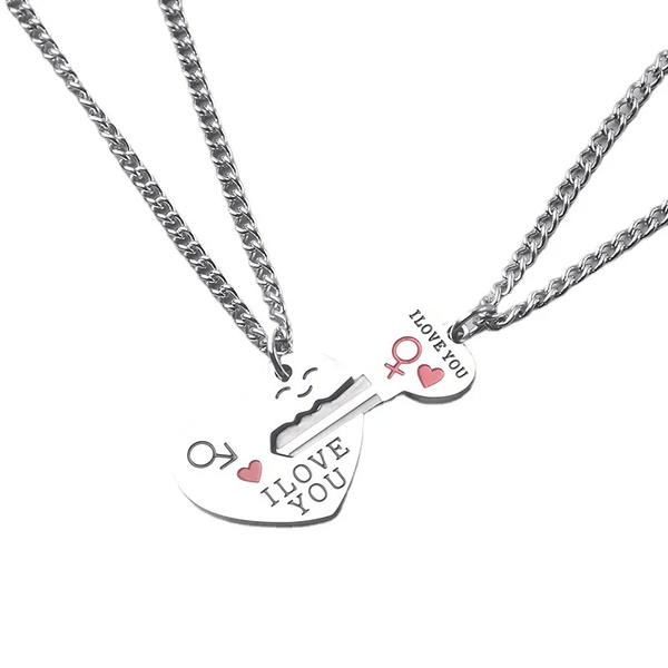 HEART LOCK KEY LOVE - Pure Titanium Steel Bar Pendant with 23inch Cuban Chain for Men & Boys