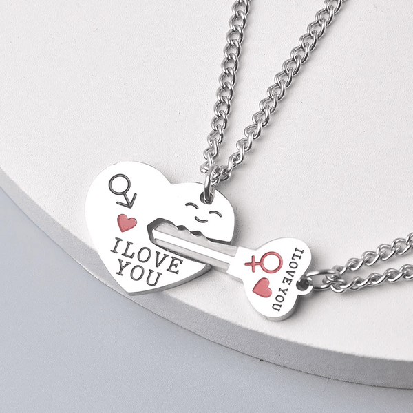 HEART LOCK KEY LOVE - Pure Titanium Steel Bar Pendant with 23inch Cuban Chain for Men & Boys
