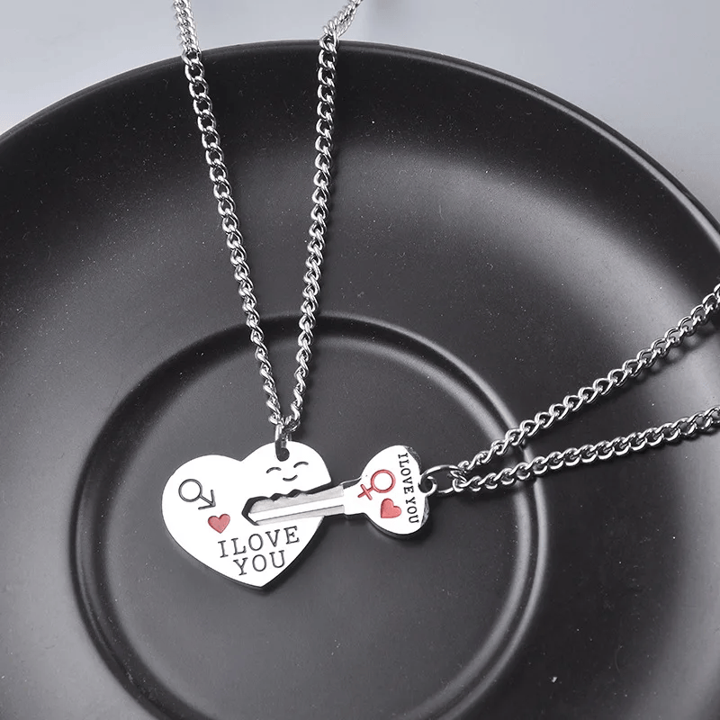 HEART LOCK KEY LOVE - Pure Titanium Steel Bar Pendant with 23inch Cuban Chain for Men & Boys - THE MEN THING