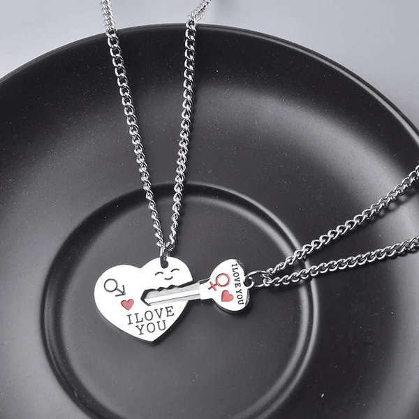 HEART LOCK KEY LOVE - Pure Titanium Steel Bar Pendant with 23inch Cuban Chain for Men & Boys