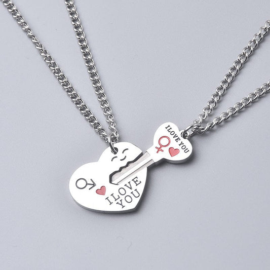 HEART LOCK KEY LOVE - Pure Titanium Steel Bar Pendant with 23inch Cuban Chain for Men & Boys - THE MEN THING