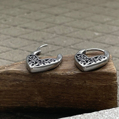 HEART LOCKS - 10mm Pure Titanium Steel Hoop Earrings for Men & Boys (2pcs) - THE MEN THING