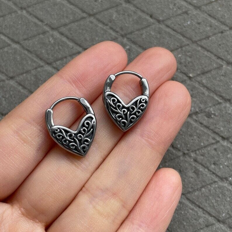 HEART LOCKS - 10mm Pure Titanium Steel Hoop Earrings for Men & Boys (2pcs) - THE MEN THING