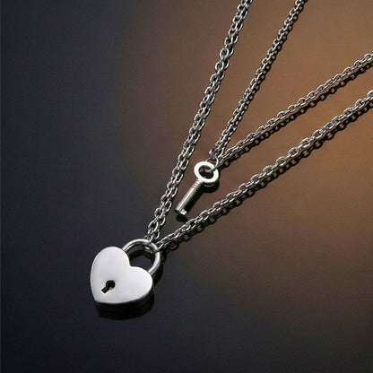 HEART PADLOCK KEY - Pure Titanium Steel Pendant with 24inch Round Rolo Chain for Men & Boys - THE MEN THING