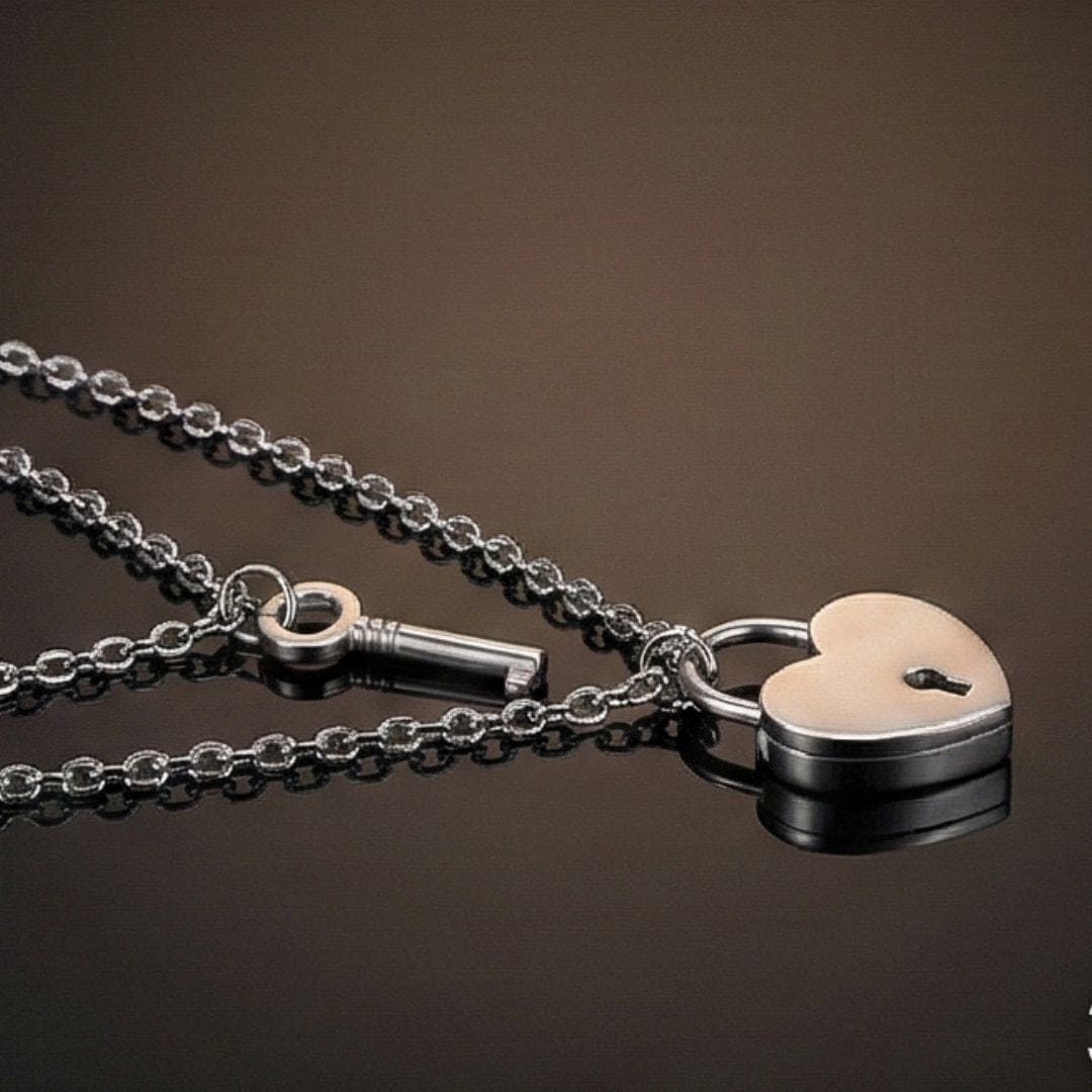 HEART PADLOCK KEY - Pure Titanium Steel Pendant with 24inch Round Rolo Chain for Men & Boys - THE MEN THING
