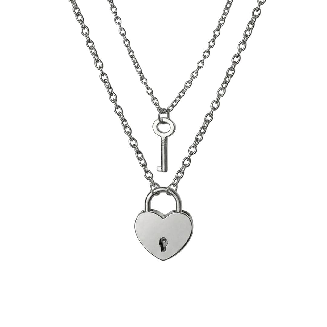 HEART PADLOCK KEY - Pure Titanium Steel Pendant with 24inch Round Rolo Chain for Men & Boys - THE MEN THING