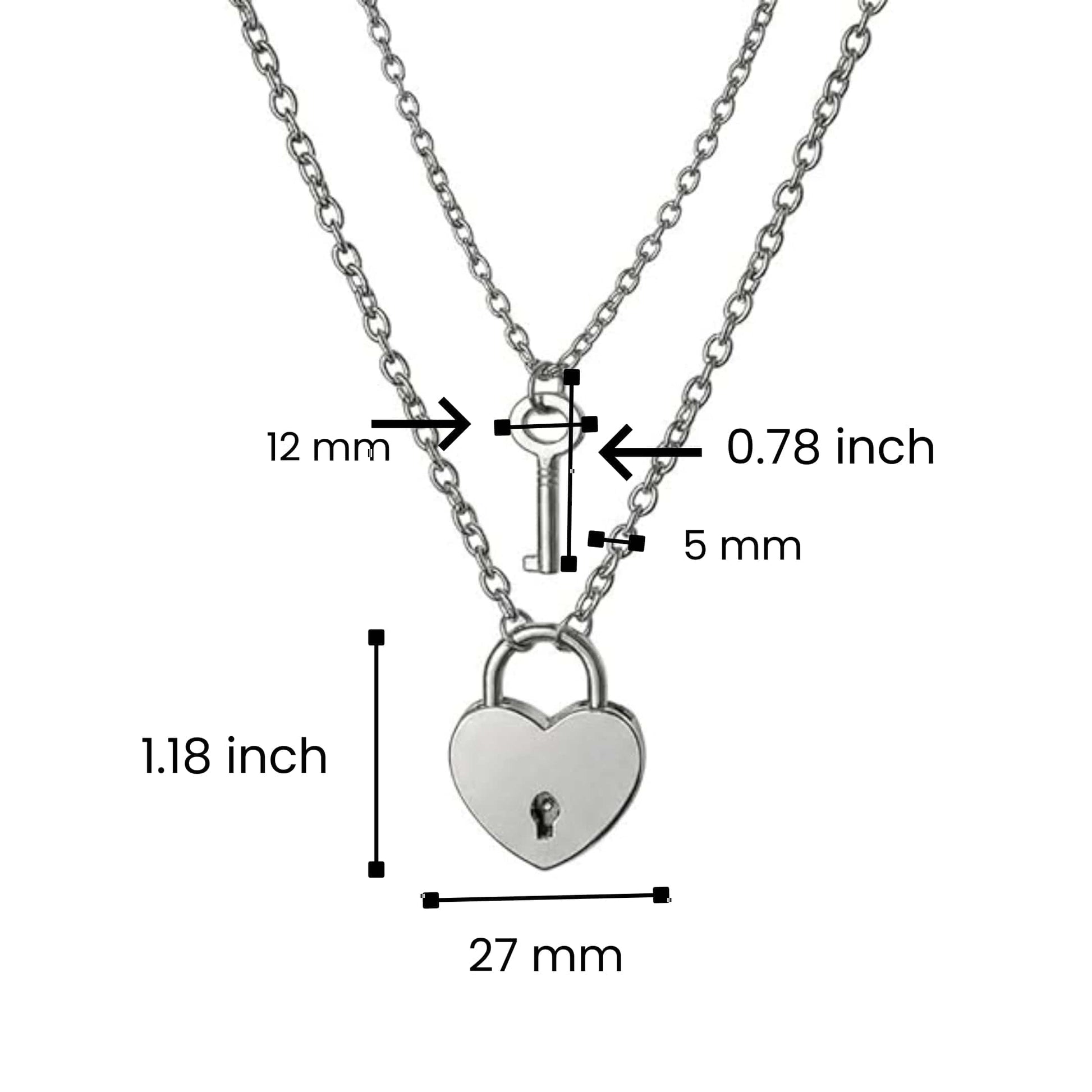 HEART PADLOCK KEY - Pure Titanium Steel Pendant with 24inch Round Rolo Chain for Men & Boys - THE MEN THING