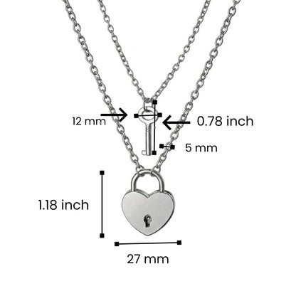 HEART PADLOCK KEY - Pure Titanium Steel Pendant with 24inch Round Rolo Chain for Men & Boys - THE MEN THING