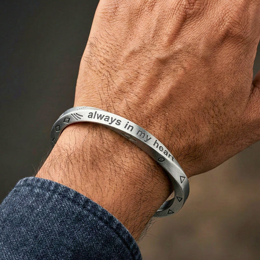HEART SIGIL - 8mm Pure Stainless Steel Open Bangle Bracelet (Adjustable) for Men & Boys - THE MEN THING