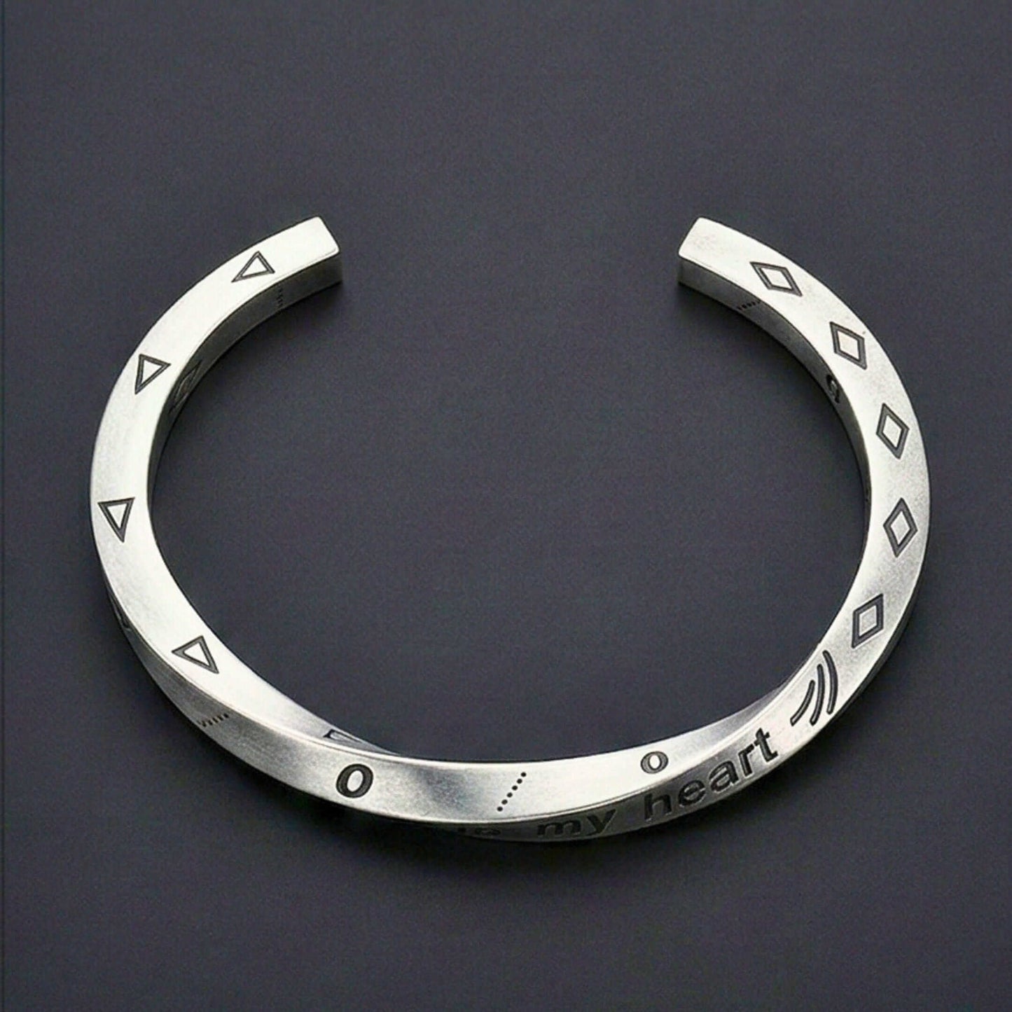 HEART SIGIL - 8mm Pure Stainless Steel Open Bangle Bracelet (Adjustable) for Men & Boys — Steel Bracelets for Men | THE MEN THING