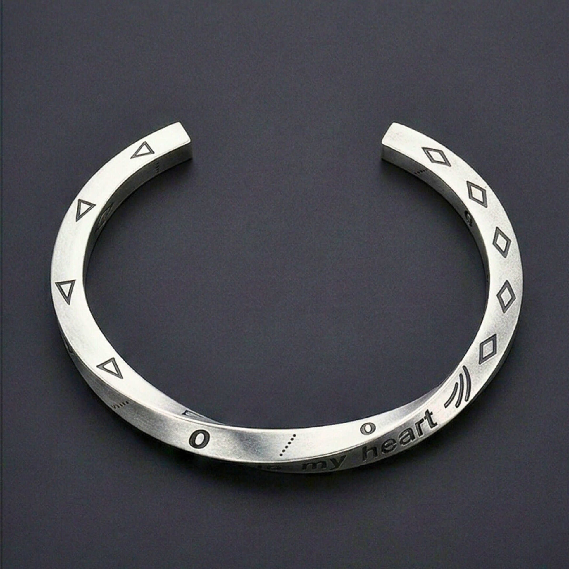 HEART SIGIL - 8mm Pure Stainless Steel Open Bangle Bracelet (Adjustable) for Men & Boys — Steel Bracelets for Men | THE MEN THING