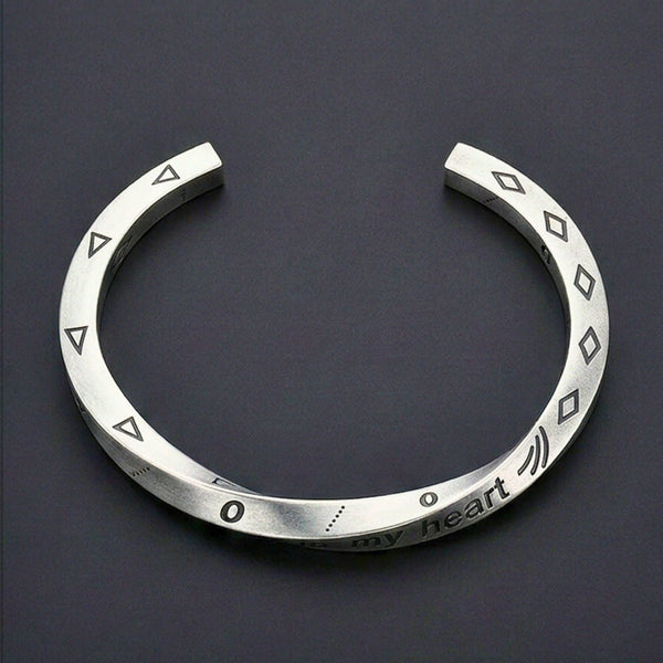 HEART SIGIL - 8mm Pure Stainless Steel Open Bangle Bracelet (Adjustable) for Men & Boys