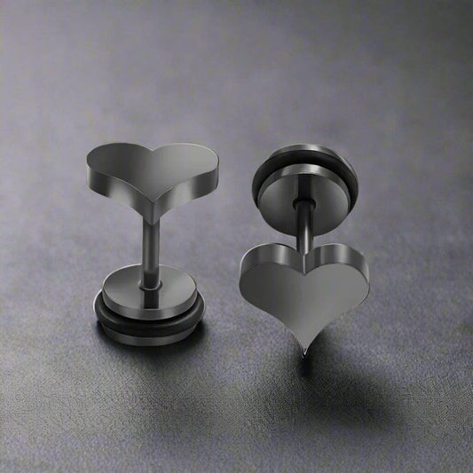 HEARTFELT ELEGANCE BLACK - Pure Titanium Steel Piercing Ear Earrings for Men & Boys (2 Pcs) - THE MEN THING
