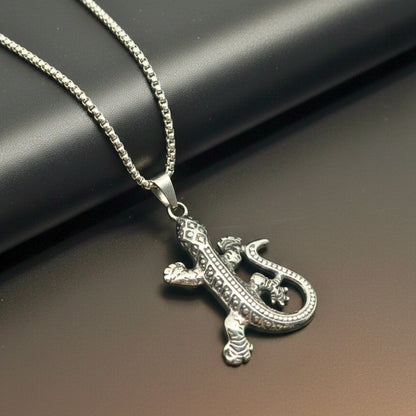 HELL LIZARD - 37mm Titanium Steel Pendant with 24inch Round Box 5mm Chain for Men & Boys - THE MEN THING