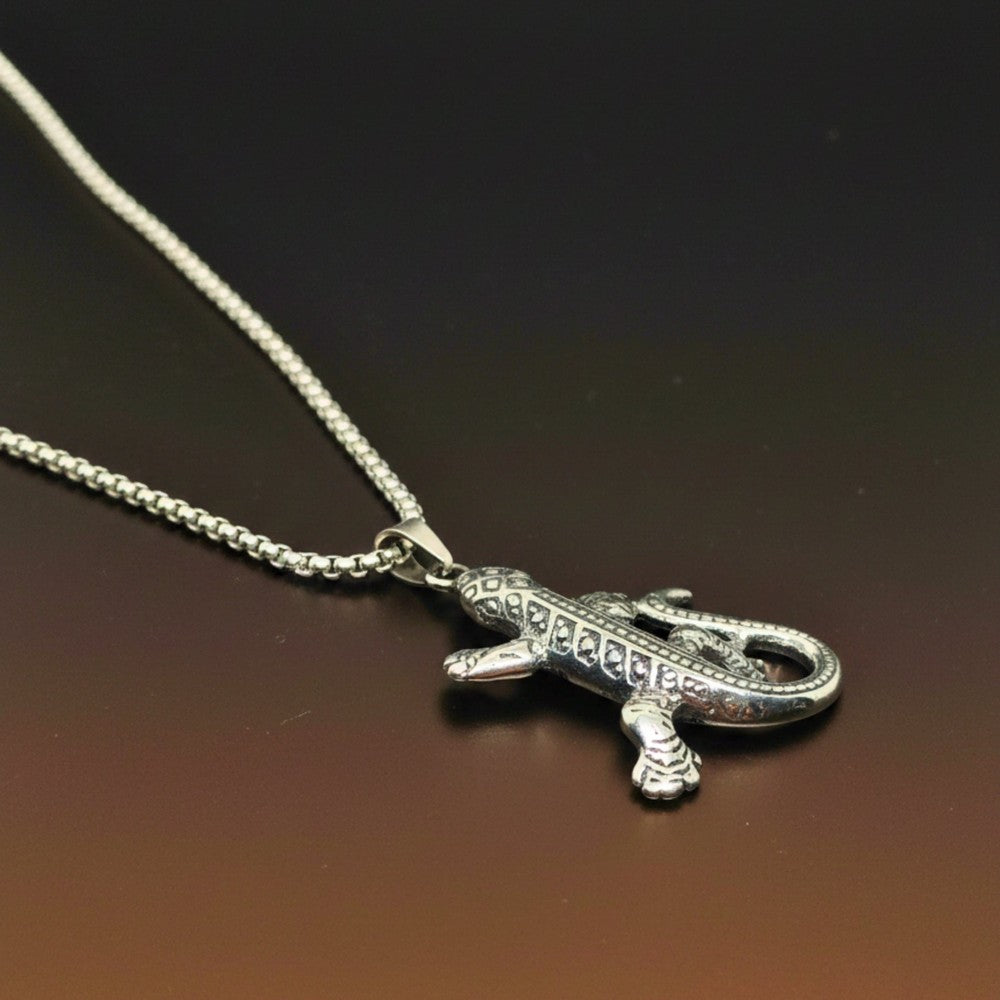 HELL LIZARD - 37mm Titanium Steel Pendant with 24inch Round Box 5mm Chain for Men & Boys - THE MEN THING