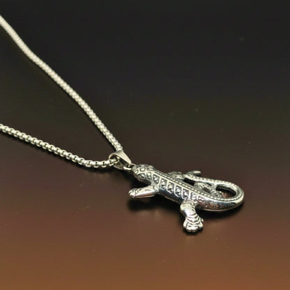 HELL LIZARD - 37mm Titanium Steel Pendant with 24inch Round Box 5mm Chain for Men & Boys - THE MEN THING