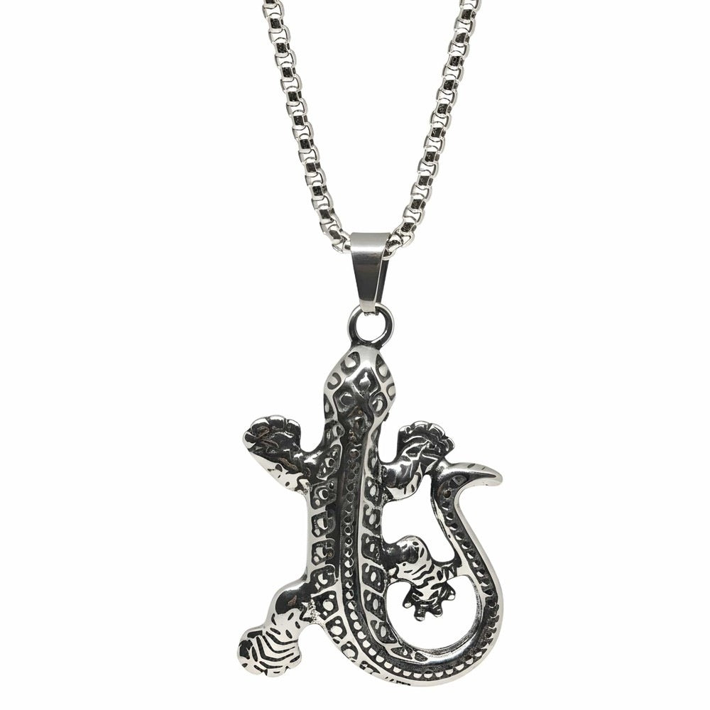 HELL LIZARD - 37mm Titanium Steel Pendant with 24inch Round Box 5mm Chain for Men & Boys - THE MEN THING