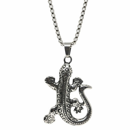 HELL LIZARD - 37mm Titanium Steel Pendant with 24inch Round Box 5mm Chain for Men & Boys - THE MEN THING