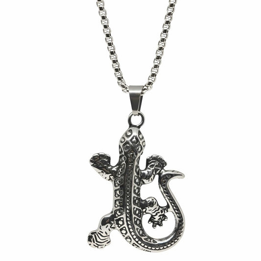 HELL LIZARD - 37mm Titanium Steel Pendant with 24inch Round Box 5mm Chain for Men & Boys - THE MEN THING