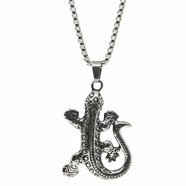 HELL LIZARD - 37mm Titanium Steel Pendant with 24inch Round Box 5mm Chain for Men & Boys