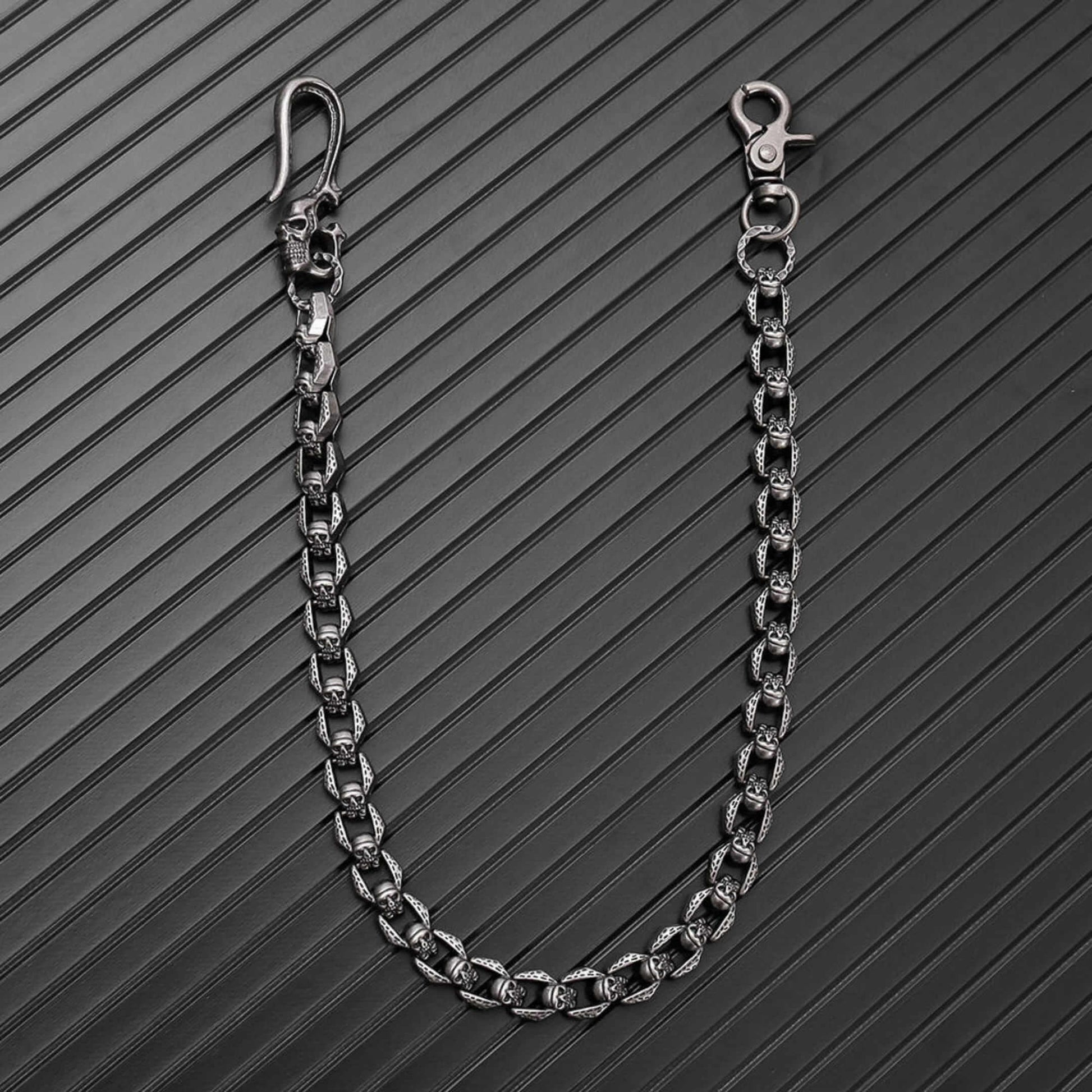 HELLBONE LINK - Antique Steel 14mm Titanium Steel Skull Heavy Biker Chain for Jeans with Lobster Clasps for Men & Boys - 20 inch - THE MEN THING