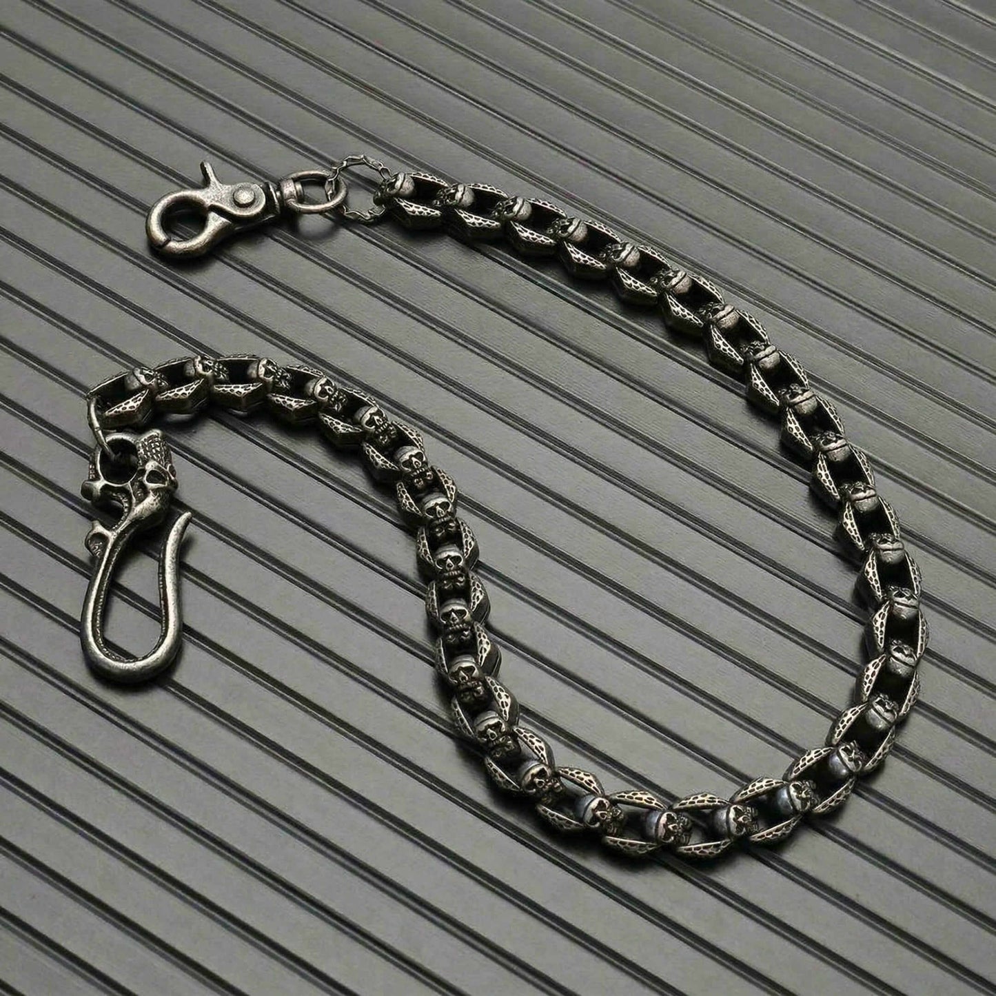 HELLBONE LINK - Antique Steel 14mm Titanium Steel Skull Heavy Biker Chain for Jeans with Lobster Clasps for Men & Boys - 20 inch - THE MEN THING