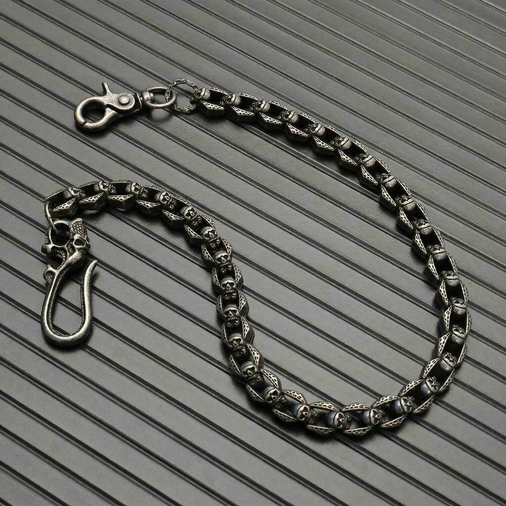 HELLBONE LINK - Antique Steel 14mm Titanium Steel Skull Heavy Biker Chain for Jeans with Lobster Clasps for Men & Boys - 20 inch - THE MEN THING