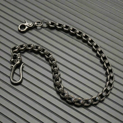 HELLBONE LINK - Antique Steel 14mm Titanium Steel Skull Heavy Biker Chain for Jeans with Lobster Clasps for Men & Boys - 20 inch - THE MEN THING