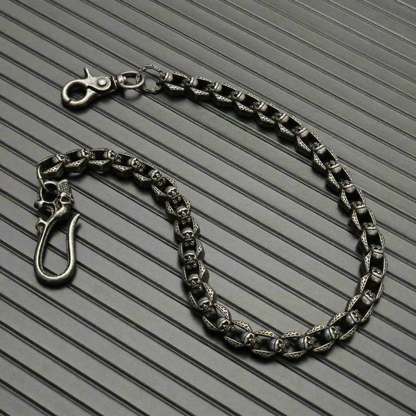 HELLBONE LINK - Antique Steel 14mm Titanium Steel Skull Heavy Biker Chain for Jeans with Lobster Clasps for Men & Boys - 20 inch