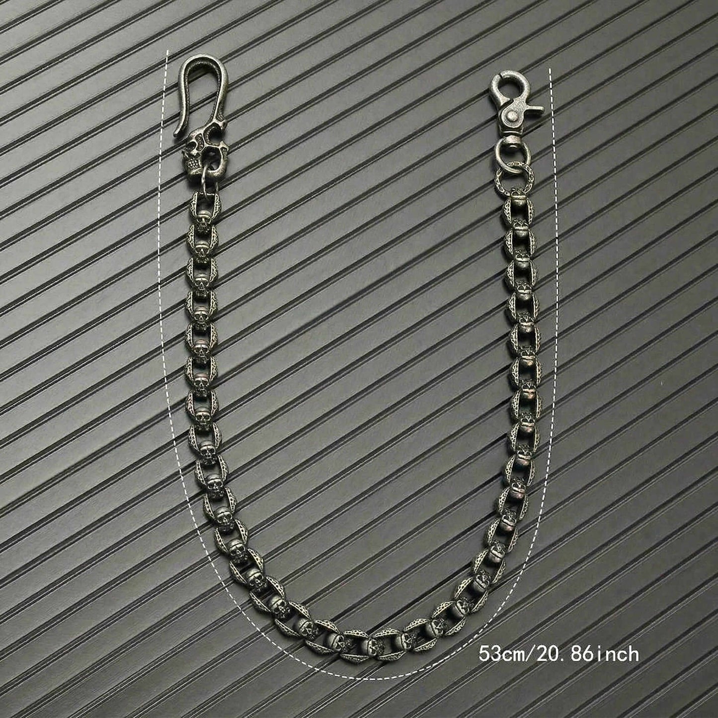 HELLBONE LINK - Antique Steel 14mm Titanium Steel Skull Heavy Biker Chain for Jeans with Lobster Clasps for Men & Boys - 20 inch - THE MEN THING