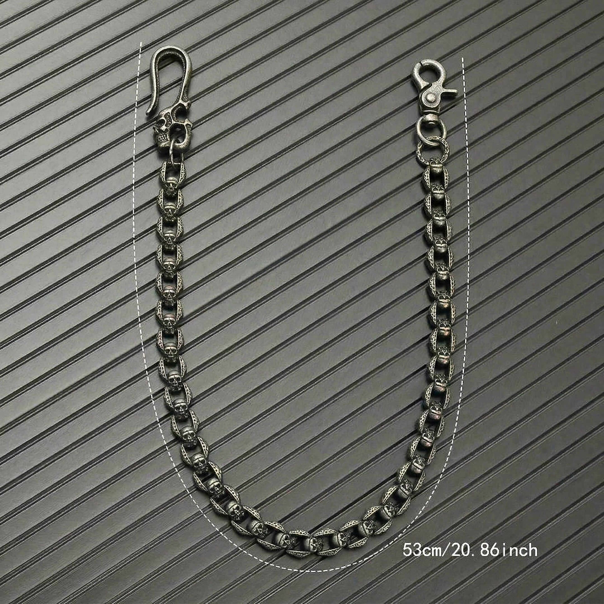 HELLBONE LINK - Antique Steel 14mm Titanium Steel Skull Heavy Biker Chain for Jeans with Lobster Clasps for Men & Boys - 20 inch - THE MEN THING
