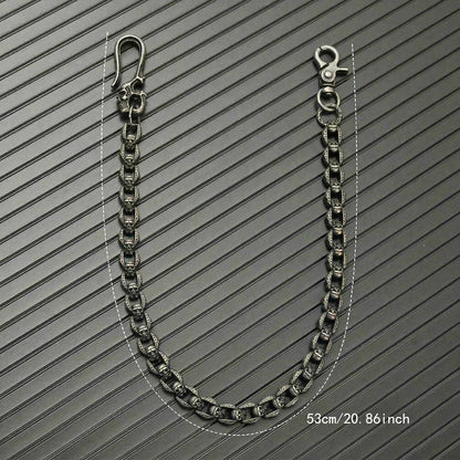 HELLBONE LINK - Antique Steel 14mm Titanium Steel Skull Heavy Biker Chain for Jeans with Lobster Clasps for Men & Boys - 20 inch - THE MEN THING