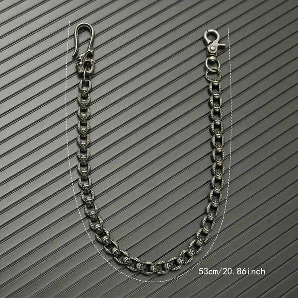 HELLBONE LINK - Antique Steel 14mm Titanium Steel Skull Heavy Biker Chain for Jeans with Lobster Clasps for Men & Boys - 20 inch