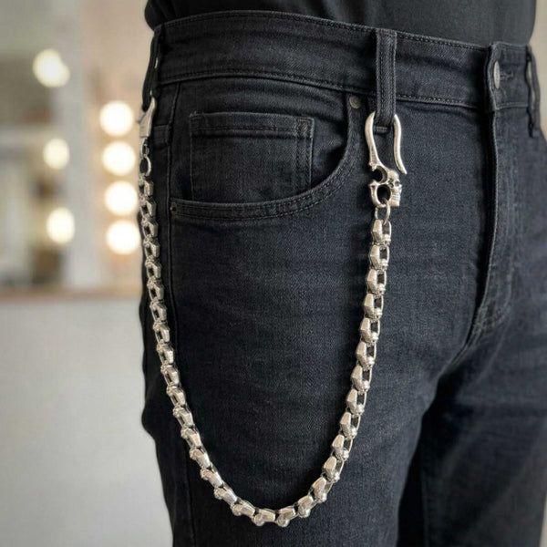 HELLBONE LINK - Antique Steel 14mm Titanium Steel Skull Heavy Biker Chain for Jeans with Lobster Clasps for Men & Boys - 20 inch