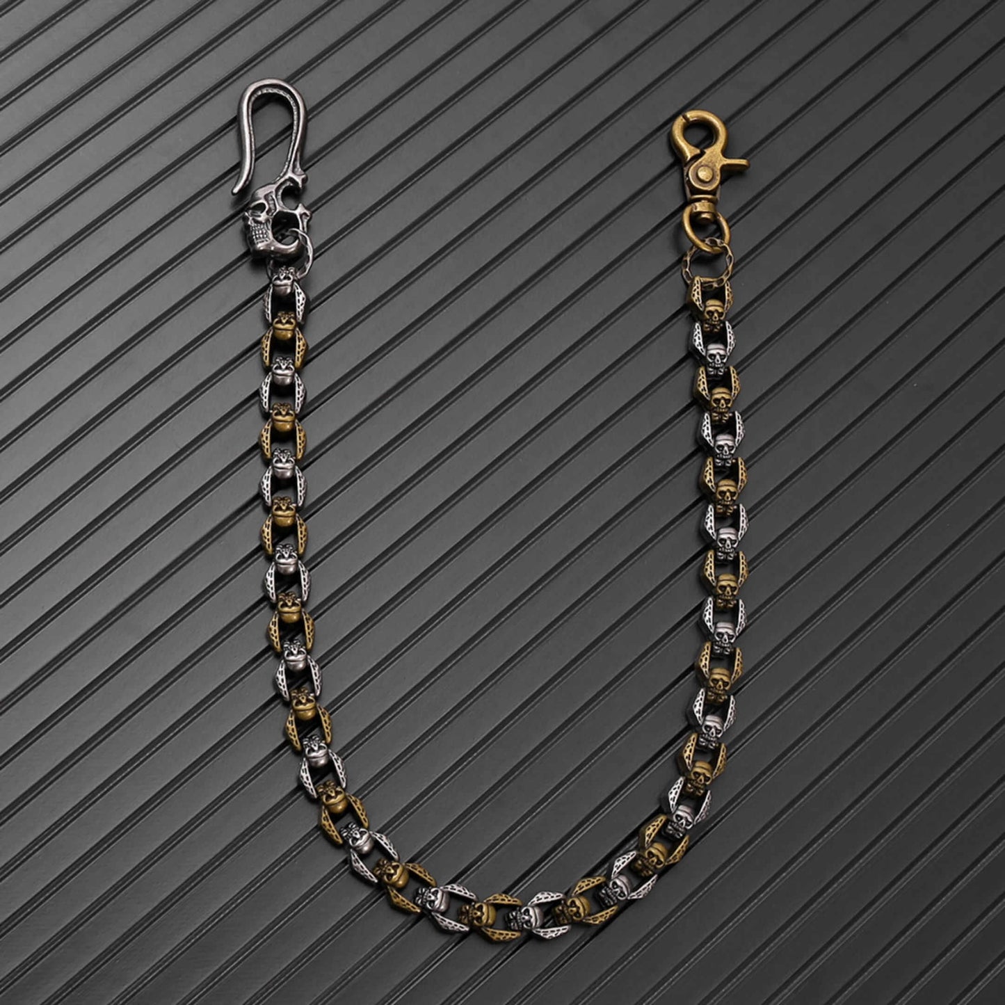 HELLBONE LINK - Antique Steel Gold 14mm Titanium Steel Skull Heavy Biker Chain for Jeans with Lobster Clasps for Men & Boys - 20 inch — Biker Fashion for Men | THE MEN THING