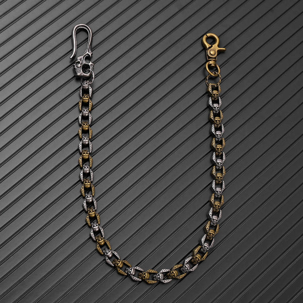 HELLBONE LINK - Antique Steel Gold 14mm Titanium Steel Skull Heavy Biker Chain for Jeans with Lobster Clasps for Men & Boys - 20 inch