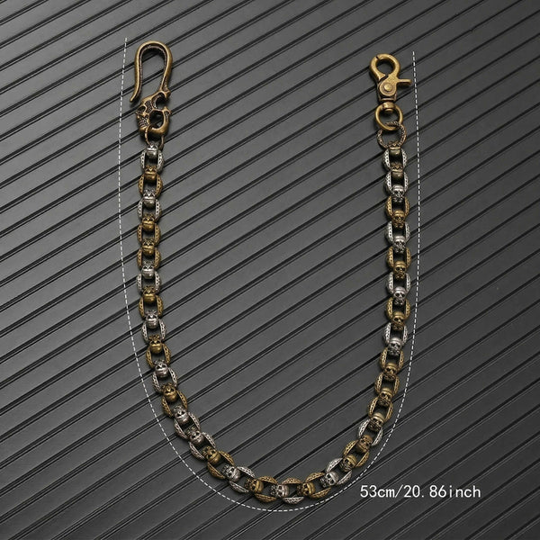 HELLBONE LINK - Antique Steel Gold 14mm Titanium Steel Skull Heavy Biker Chain for Jeans with Lobster Clasps for Men & Boys - 20 inch
