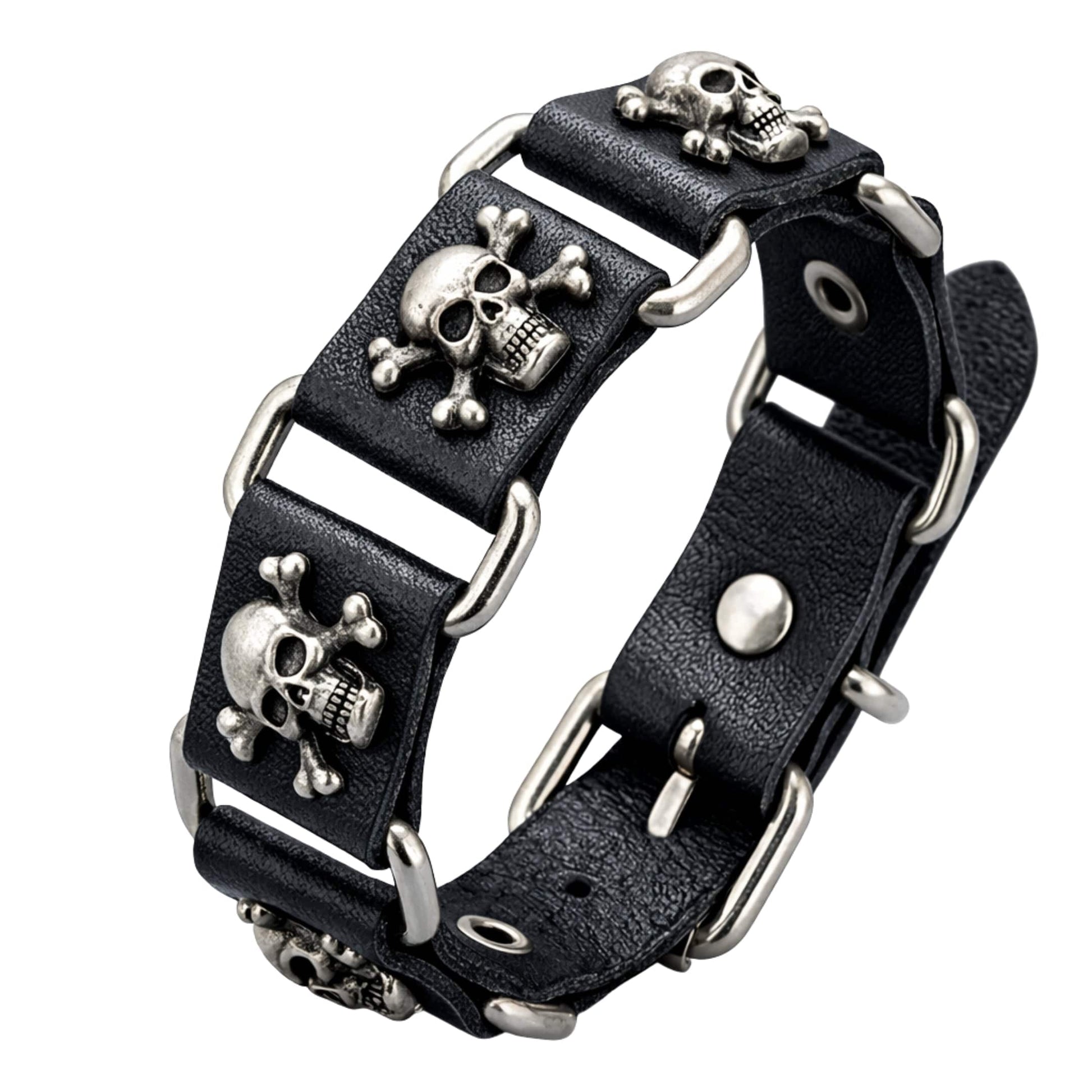 HELLBOUND SKULL - 23mm Genuine Leather Bracelet with Stainless Steel Buckle Clasp for Men & Boys (8 to 9 inch) — Leather Bracelet for Men | THE MEN THING