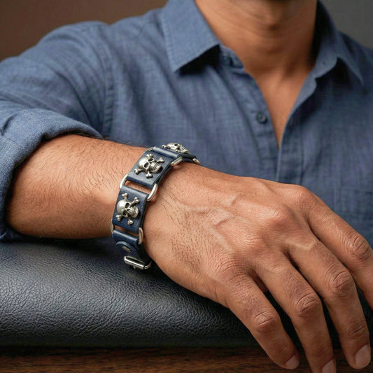 HELLBOUND SKULL - 23mm Genuine Leather Bracelet with Stainless Steel Buckle Clasp for Men & Boys (8 to 9 inch) - THE MEN THING